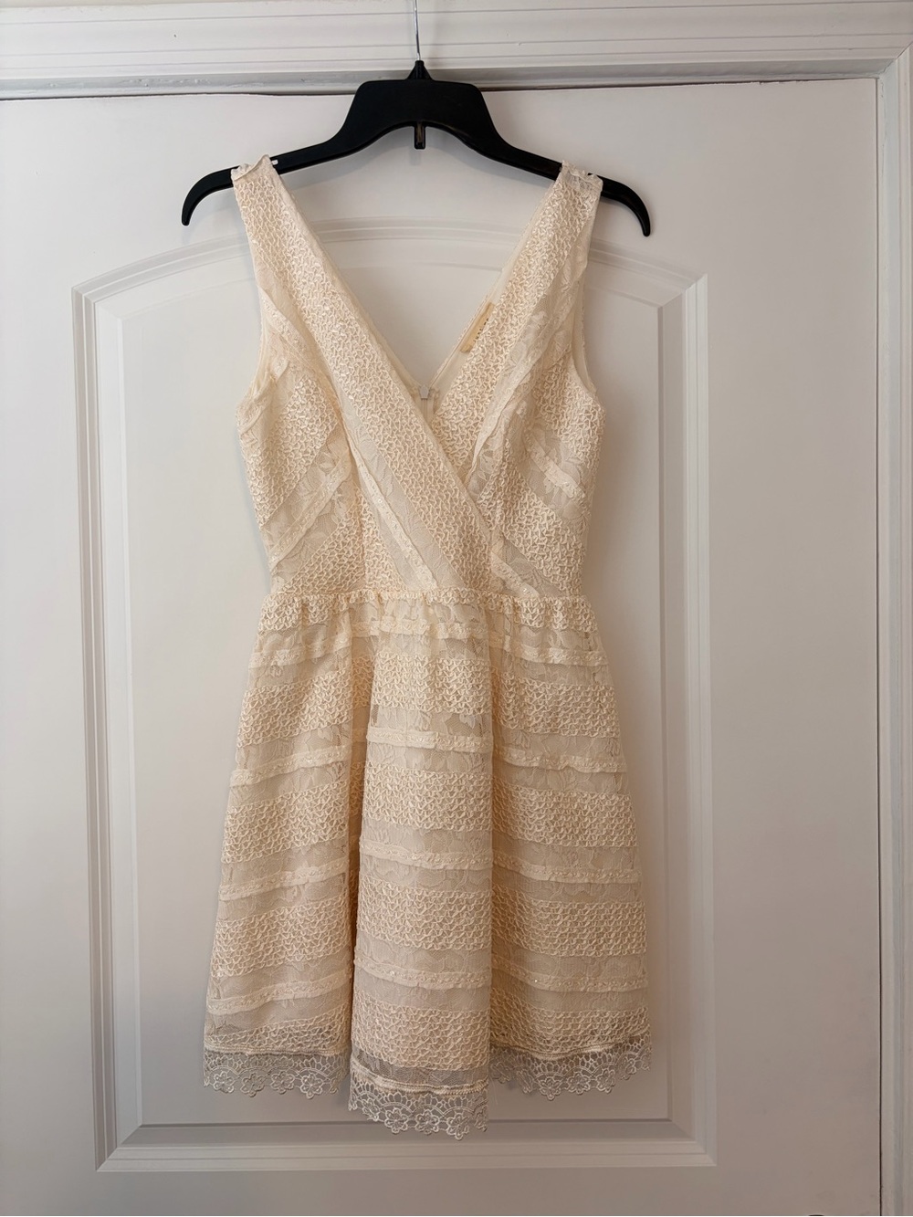 Just Me Cream Lace V-Neck Fit & Flare Mini Dress